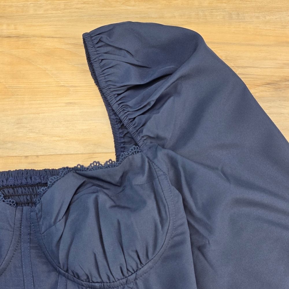 ☔️🩵⏭️NWT Blue Sweetheart Neck Long Sleeve Dress Medium - Picture 9 of 16